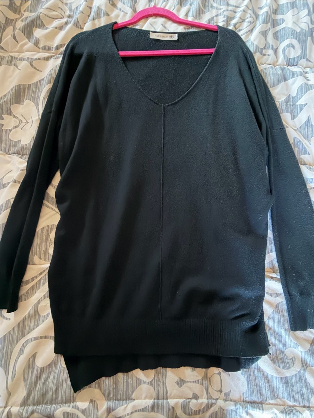 Kiki LaRue Black Oversized Tunic Sweater S/M V-Neck High Low Hem